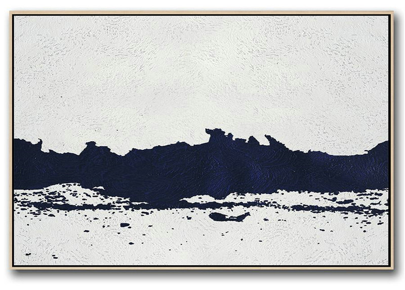 Modern Art Abstract Painting,Horizontal Abstract Painting Navy Blue Minimalist Painting On Canvas,Giant Canvas Wall Art